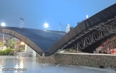 ステージ屋根崩落で5人負傷、豪雨が原因か