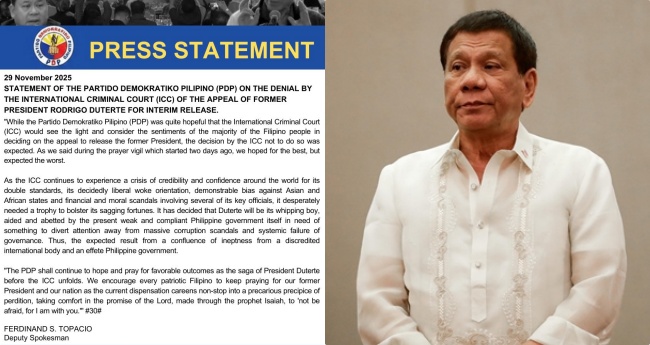 Dutertes Political Party PDP Statement on ICC Interim Release Ruling