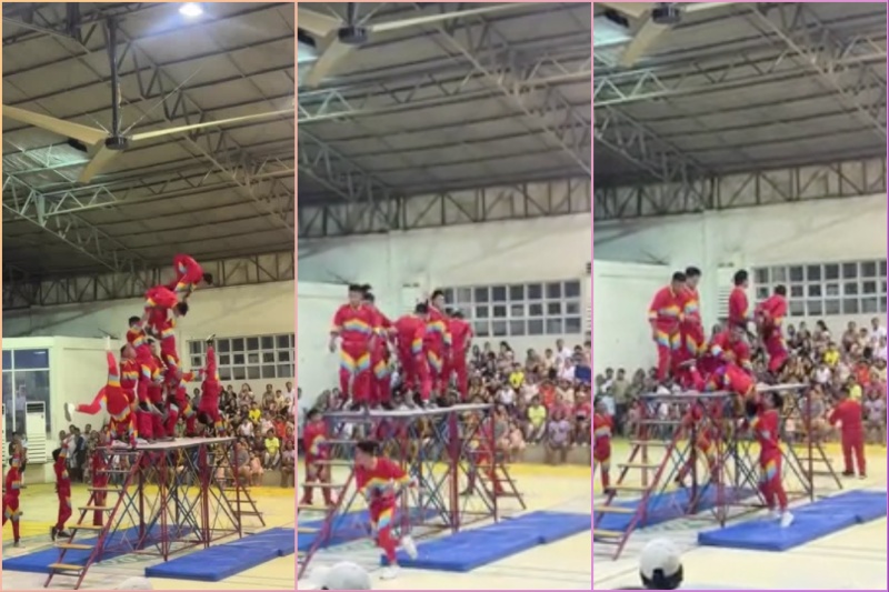 ダバオでのアクロバット公演、ハラハラの瞬間