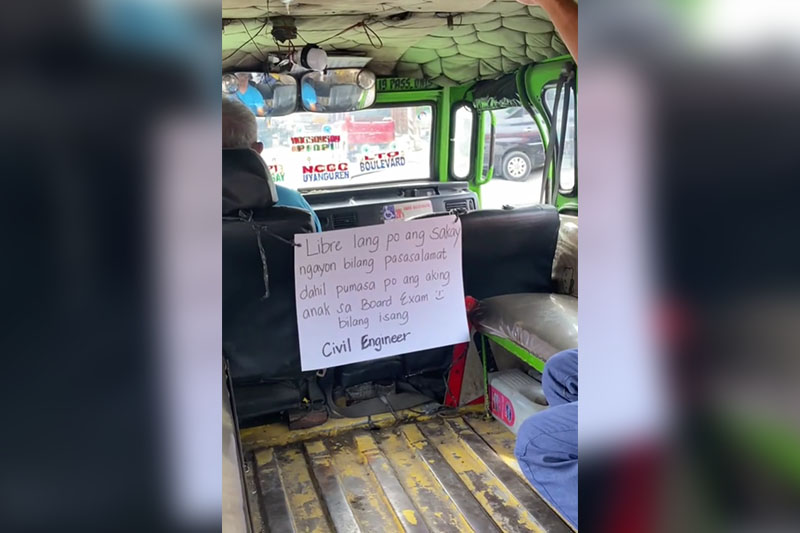 Commuter gets free jeepney ride in Davao City after driver’s son passes board exam