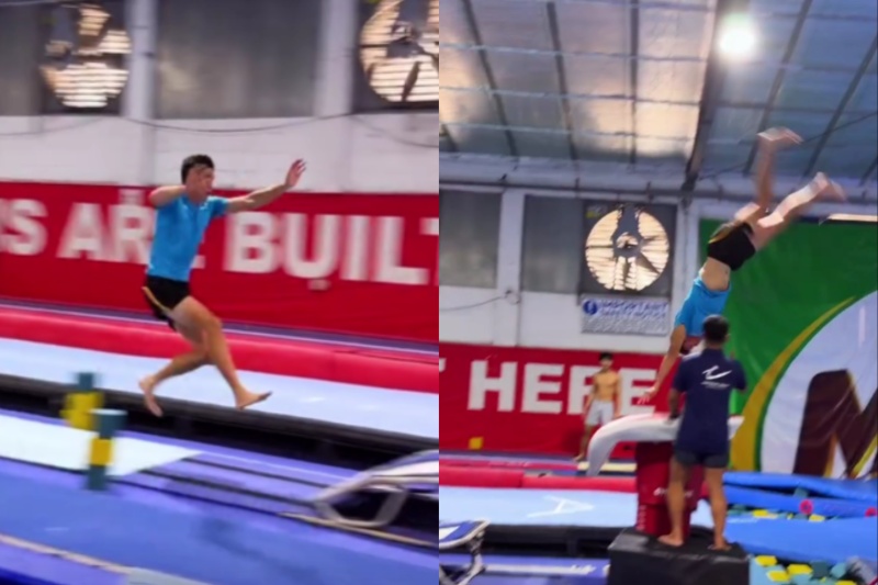 EJオビエナ、体操挑戦で笑撃の跳躍