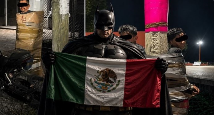 メキシコの「バットマン」窃盗犯を街灯に拘束